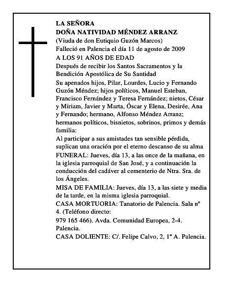 DOÑA NATIVIDAD MÉNDEZ ARRANZ
