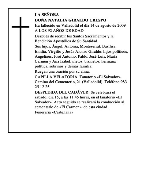 DOÑA NATALIA GIRALDO CRESPO
