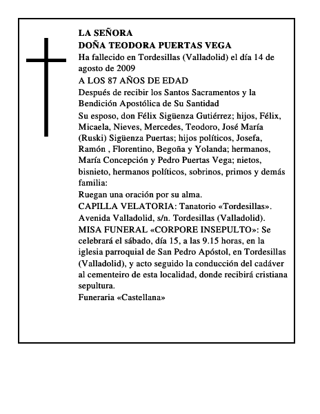 DOÑA TEODORA PUERTAS VEGA