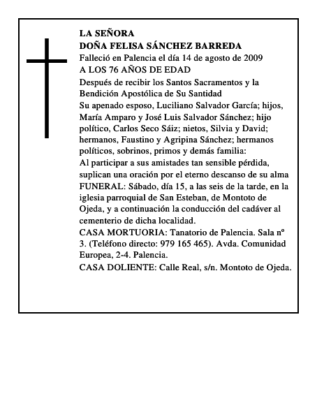DOÑA FELISA SÁNCHEZ BARREDA