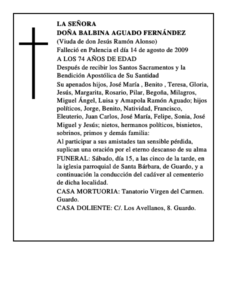 DOÑA BALBINA AGUADO FERNÁNDEZ