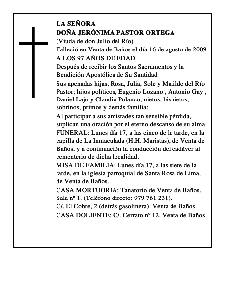 DOÑA JERÓNIMA PASTOR ORTEGA