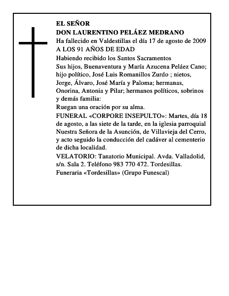 DON LAURENTINO PELÁEZ MEDRANO