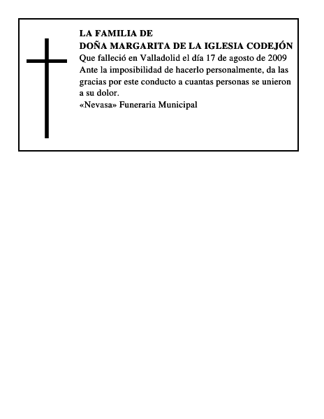 DOÑA MARGARITA DE LA IGLESIA CODEJÓN