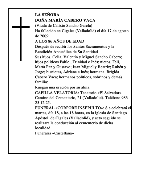 DOÑA MARÍA CABERO VACA