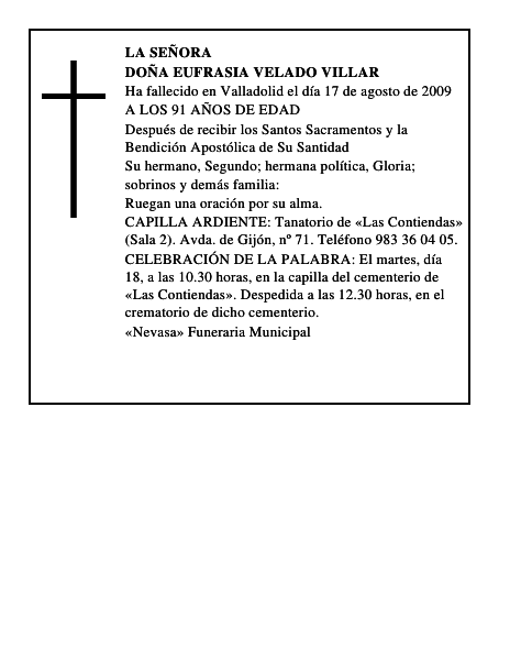 DOÑA EUFRASIA VELADO VILLAR