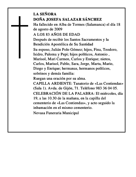 DOÑA JOSEFA SALAZAR SÁNCHEZ