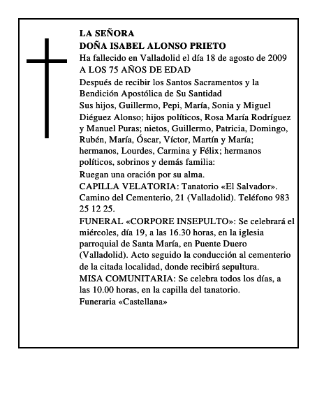 DOÑA ISABEL ALONSO PRIETO