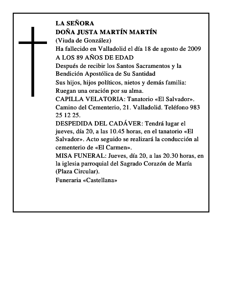 DOÑA JUSTA MARTÍN MARTÍN