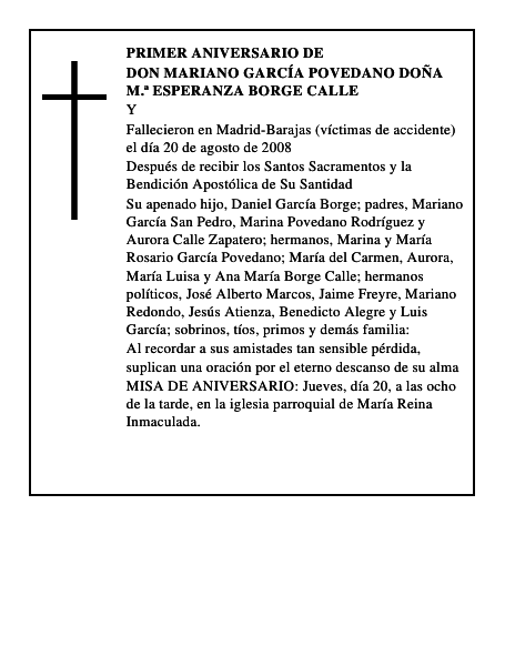 DON MARIANO GARCÍA POVEDANO DOÑA M.ª ESPERANZA BORGE CALLE