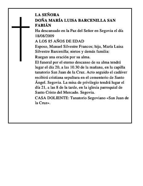 DOÑA MARÍA LUISA BARCENILLA SAN FABIÁN