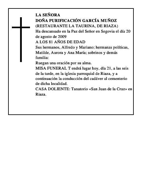 DOÑA PURIFICACIÓN GARCÍA MUÑOZ