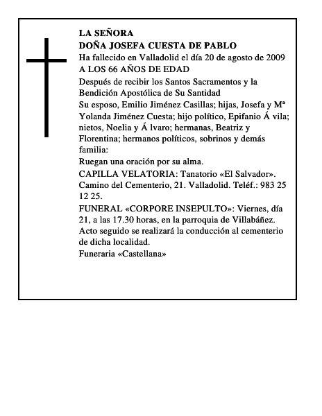 DOÑA JOSEFA CUESTA DE PABLO