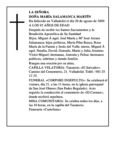 DOÑA MARÍA SALAMANCA MARTÍN