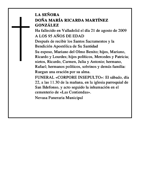 DOÑA MARÍA RICARDA MARTÍNEZ GONZÁLEZ