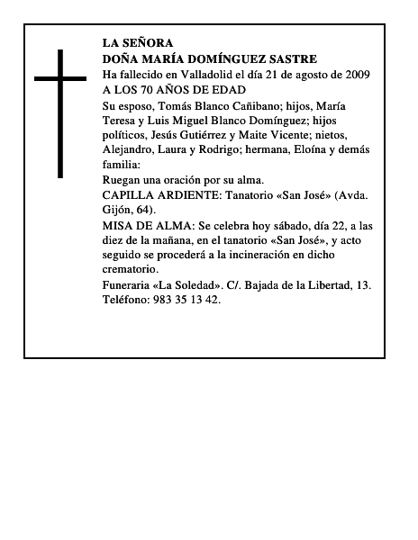 DOÑA MARÍA DOMÍNGUEZ SASTRE