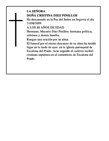 DOÑA CRISTINA DIEZ PINILLOS