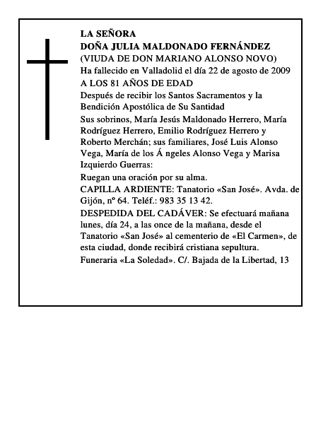 DOÑA JULIA MALDONADO FERNÁNDEZ