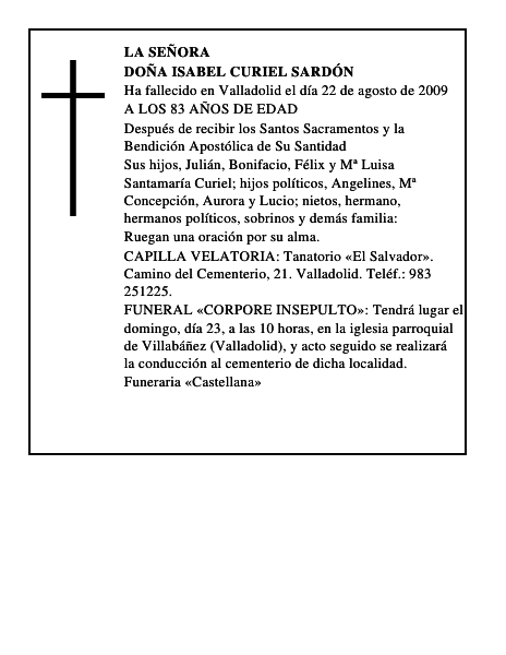 DOÑA ISABEL CURIEL SARDÓN