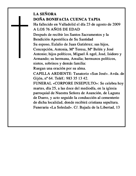 DOÑA BONIFACIA CUENCA TAPIA
