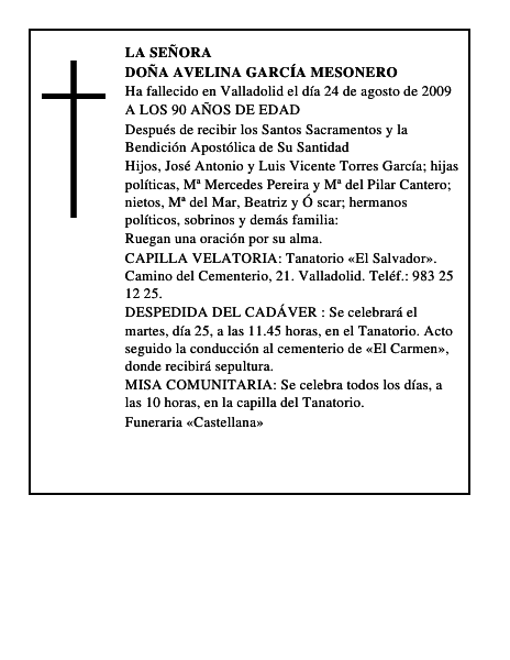 DOÑA AVELINA GARCÍA MESONERO