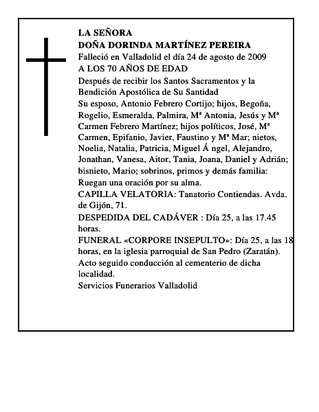 DOÑA DORINDA MARTÍNEZ PEREIRA