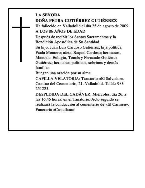DOÑA PETRA GUTIÉRREZ GUTIÉRREZ