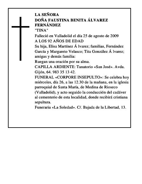 DOÑA FAUSTINA BENITA ÁLVAREZ FERNÁNDEZ