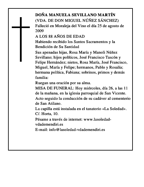 DOÑA MANUELA SEVILLANO MARTÍN