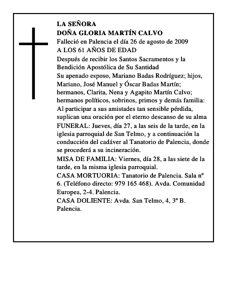 DOÑA GLORIA MARTÍN CALVO