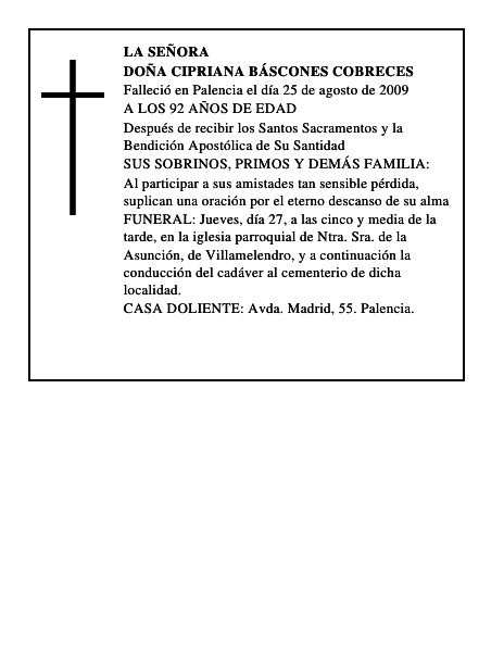 DOÑA CIPRIANA BÁSCONES COBRECES
