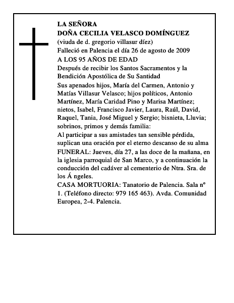 DOÑA CECILIA VELASCO DOMÍNGUEZ
