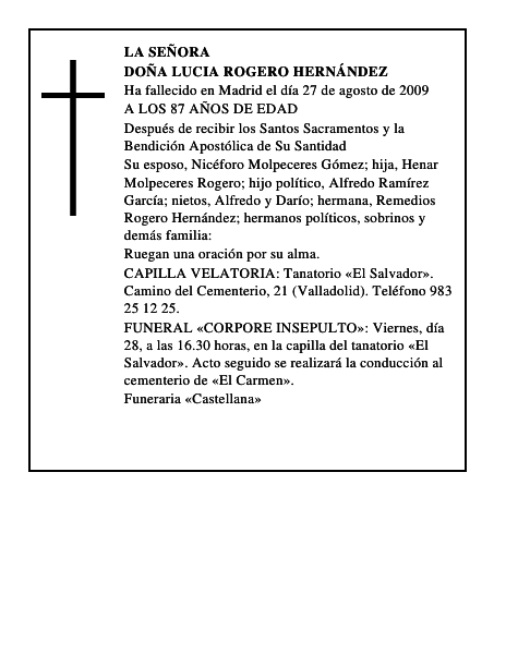 DOÑA LUCIA ROGERO HERNÁNDEZ