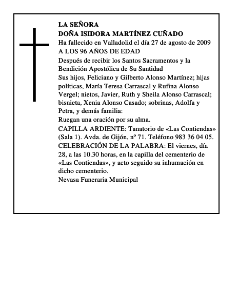 DOÑA ISIDORA MARTÍNEZ CUÑADO