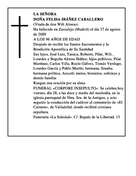 DOÑA FELISA IBÁÑEZ CABALLERO