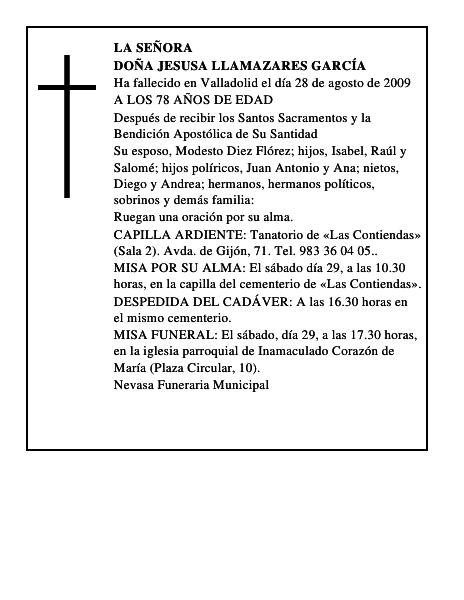 DOÑA JESUSA LLAMAZARES GARCÍA