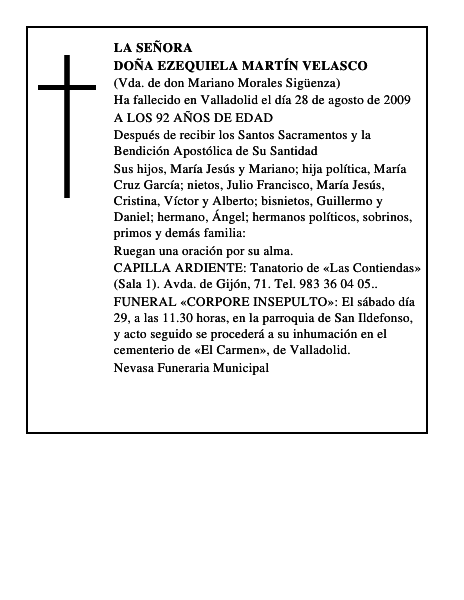 DOÑA EZEQUIELA MARTÍN VELASCO