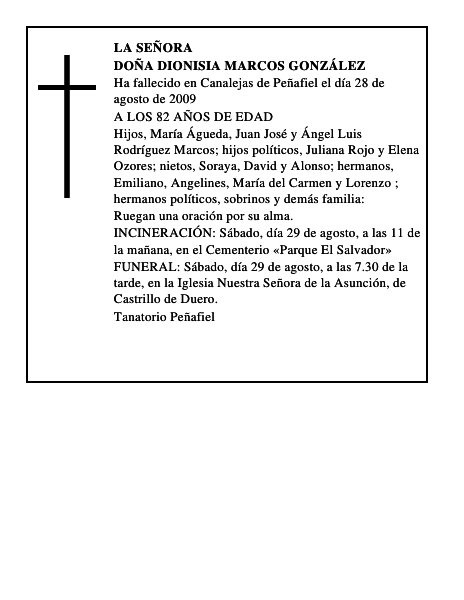 DOÑA DIONISIA MARCOS GONZÁLEZ