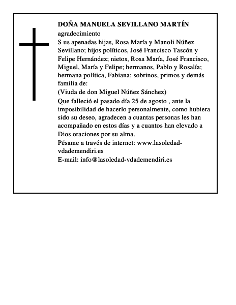 DOÑA MANUELA SEVILLANO MARTÍN