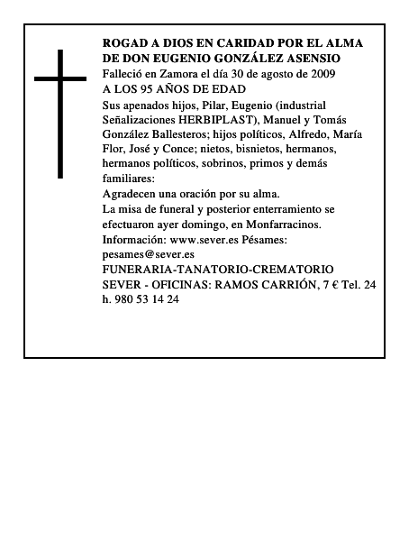 ROGAD A DIOS EN CARIDAD POR EL ALMA DE DON EUGENIO GONZÁLEZ ASENSIO