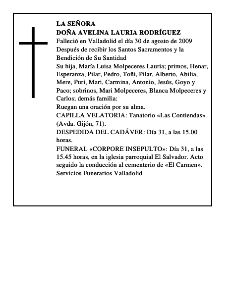 DOÑA AVELINA LAURIA RODRÍGUEZ