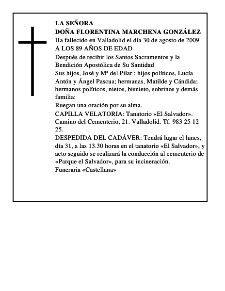 DOÑA FLORENTINA MARCHENA GONZÁLEZ