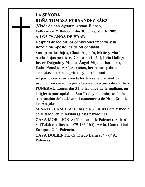 DOÑA TOMASA FERNÁNDEZ SÁEZ