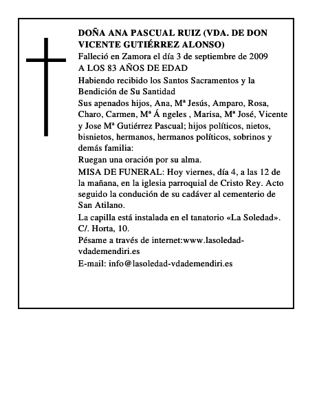 DOÑA ANA PASCUAL RUIZ (VDA. DE DON VICENTE GUTIÉRREZ ALONSO)