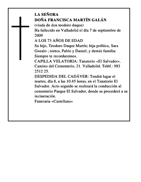 DOÑA FRANCISCA MARTÍN GALÁN