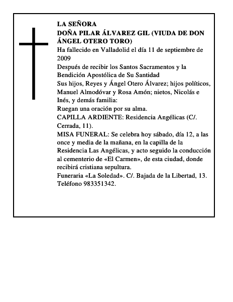 DOÑA PILAR ÁLVAREZ GIL (VIUDA DE DON ÁNGEL OTERO TORO)
