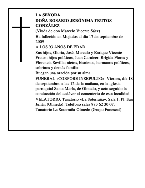 DOÑA ROSARIO JERÓNIMA FRUTOS GONZÁLEZ