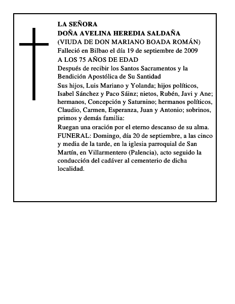 DOÑA AVELINA HEREDIA SALDAÑA