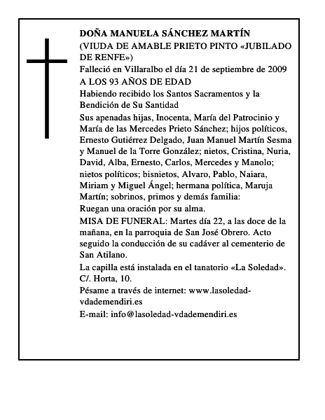 DOÑA MANUELA SÁNCHEZ MARTÍN