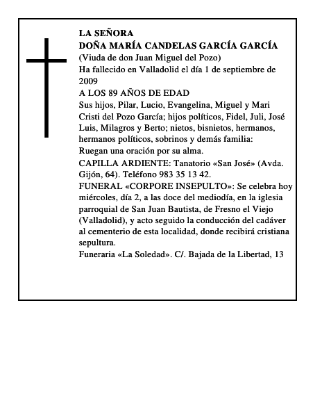 DOÑA MARÍA CANDELAS GARCÍA GARCÍA